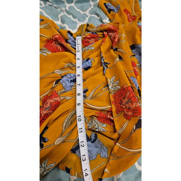 Japna Size Small Orange Floral Short Sleeve Cold Shoulder Romper - Picture 6 of 11